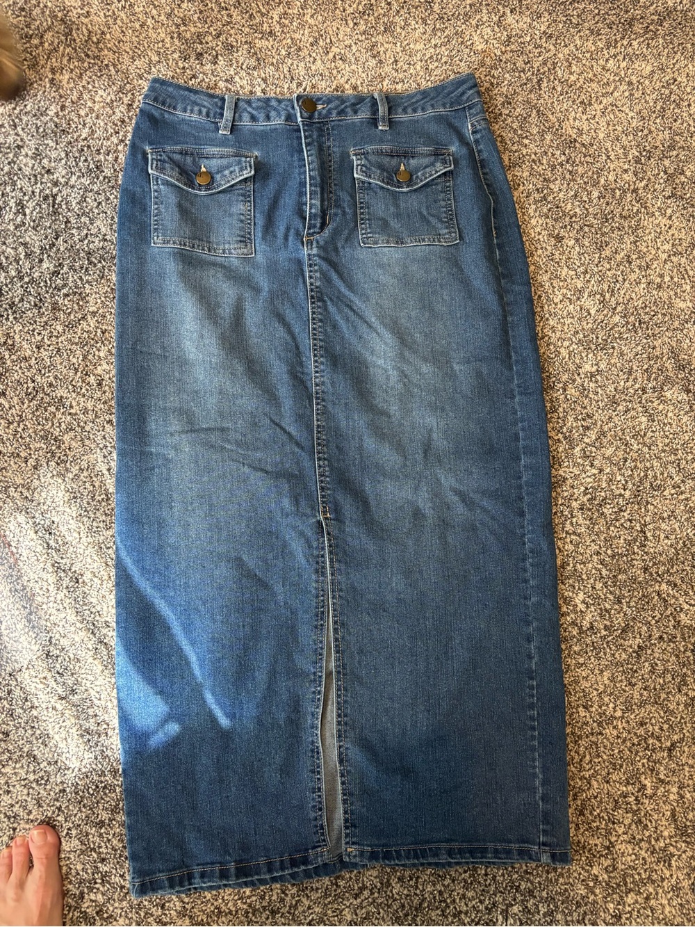 d. jeans Blue Denim Straight Maxi Skirt with Front Slit